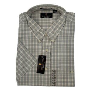 Bill Blass Black Label Mens XL Short Sleeve Plaid Button-Down Shirt 100% Cotton